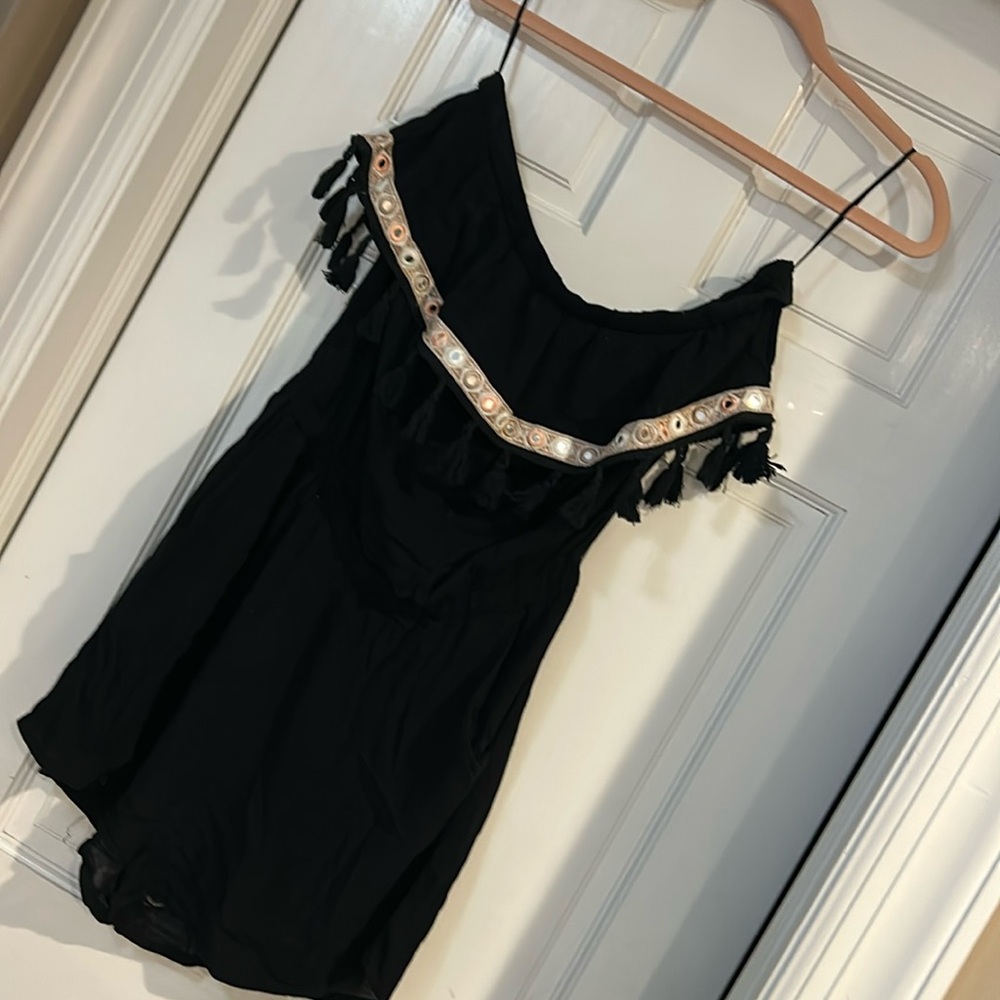 Bohemian Black Gauzy Beach Cover Up-Sz L